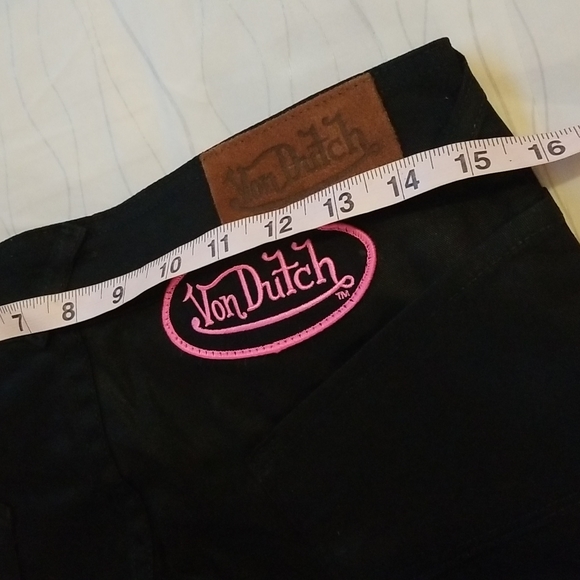 VON DUTCH Y2k Pink Patch Black Denim Pocket Flare Low Rise Snap Zip Jeans NEW 29 - Picture 6 of 16